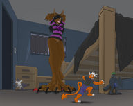 drawing furry anthro color claws bat barefoot foot_crush beherit shrunken_people yawn bedroom stretching running_away