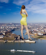 giantess collage city water high_heels brunette dress legs lake
