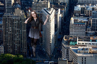 giantess collage city mega brunette wonderslug boots nylons skyscraper streets vehicles new_york_city flatirons_building kat_dennings