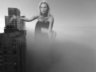 giantess collage city blonde monochrome buildings wonderslug sky laura_vandervoort fog