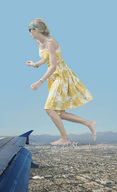 collage city mega blonde barefoot dress running skyscraper sky aerial_view docop taylor_swift