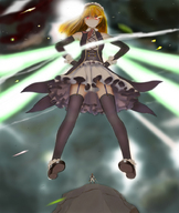 drawing giantess blonde color nylons looking_down ray maid_uniform rock floating bikuta