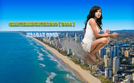 breasts giantess collage city mega black_hair destruction beach ocean buildings crouching giantessbuster209 meagan_good