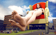 giantess feet city barefoot buildings red_hair sitting worship chair throne tiara sorenzer0 worshippers digital_render