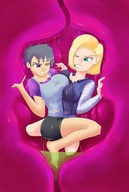breasts blonde brunette digestion dbz android_18 stomach stomach_acid videl