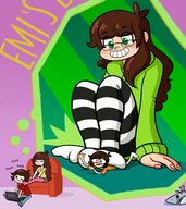drawing giantess color glasses sitting nylons dream sweater sofa laptop striped_panties theforbiddendookbag fantasizing imagination below_feet jaltoid