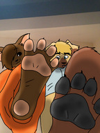drawing giantess furry cat dog color giant barefoot point_of_view looking_at_viewer looking_at_victim
