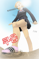 drawing giantess micro color pantyshot socks korean foot_crush uniform flip_flops dust miniskirt