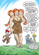 drawing color barefoot elf red_hair mini_giantess braid wizard dwarf bard adventurers frederik_andersson ettin extra_heads