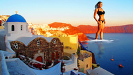 breasts giantess collage mega swimsuit water ocean buildings wet wonderslug boats necklace cliff wading greece