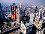 giantess collage city brunette unknown_artist skyscraper downward_angle