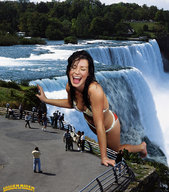 giantess collage barefoot brunette waterfall smiling posing photograph evangeline_lilly niagara_falls lowerrider
