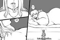 drawing vore horns comic monochrome bed story lying_down shrunken_men demoness shrunken_man swallowed dialogue demons modeseven