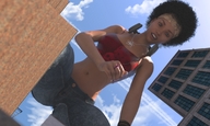 giantess dark_skin outdoors point_of_view looking_at_viewer mike973 digital_render afro