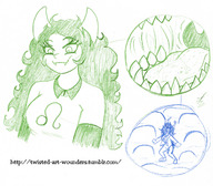drawing micro vore horns color fangs shrunken_woman inside_mouth homestuck twisted_persona vriska_serket meulin_leijon