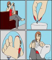 drawing comic color handheld barefoot brunette socks shrunken_men foot_crush shrunken_man in_sock inside_sock