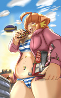 drawing giantess furry city color buildings climbing blimp eating body_exploration voluptuous sunset photographer two_piece donut jyles