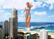 breasts giantess collage mega blonde swimsuit beach ocean buildings low_angle wonderslug sand clouds sky amy_willerton gold_coast