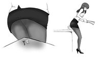 drawing crush monochrome high_heels butt_crush shrunken_men looming unaware shrunken_man unaware_crush imminent_crush