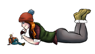 drawing color red_hair shrunken_men shrunken_man white_void looking_at_tiny
