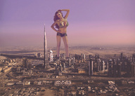 breasts giantess collage city mega destruction cleavage bra helicopter brunette wonderslug shorts burj_khalifa skyscraper under_foot jordan_carver hands_on_hips dubai
