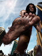 collage city barefoot foot_crush dirty_soles looking_at_viewer looking_at_giantess antigi