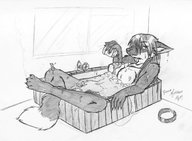 drawing gentle nude furry monochrome bath mini_giantess renaayama shrunken_woman