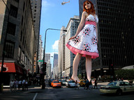 giantess collage city barefoot helicopter low_angle dress looking_down streets vehicles crlvr looking_at_viewer between_buildings street_view shelle_chii shelle