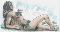 drawing giantess black_hair long_hair lying_down dark_skin nikko makeshift_clothing