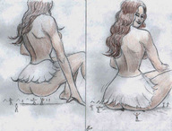butt_crush brunette smiling sitting pencil_drawing nikko crowds looking_at_tiny loincloth