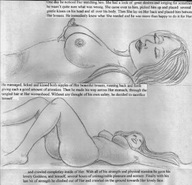 drawing giantess nude monochrome long_hair little_man nikko no_background