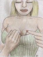 drawing blonde long_hair cleavage shrunken_men shrunken_man nikko no_background