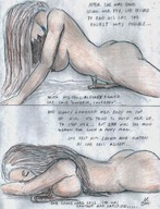 breasts nude brunette smiling lying_down captions pencil_drawing nikko looking_at_tiny tummy_crush