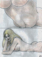 giantess nude blonde long_hair lying_down nikko no_background belly_crush