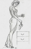 drawing nude panties monochrome high_heels shrunken_man nikko no_background