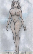 drawing giantess nude long_hair brunette worship nikko no_background