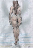 drawing giantess crush color ocean butt_crush walking nikko no_background men_stuck_to_body