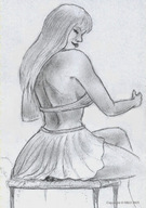 drawing giantess monochrome long_hair skirt butt_crush sitting nikko