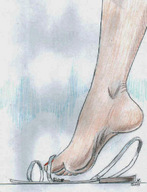 drawing lying_down shrunken_man trapped nikko no_background impending_doom in_sandal