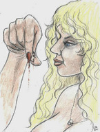 drawing giantess vore blonde long_hair cleavage smiling nikko headless no_background
