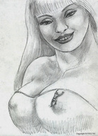 drawing long_hair cleavage nipping nikko hanging_on no_background