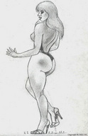 drawing crush monochrome long_hair butt blood shrunken_men nikko no_background