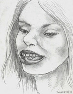 drawing giantess monochrome long_hair smiling nikko imminent_vore no_background