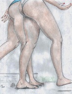 drawing crush color swimsuit barefoot unaware shrunken_man nikko