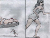 giantess crush long_hair cleavage blood unaware nikko imminent_crush violence no_ground