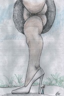 drawing nude upskirt skirt high_heels shrunken_man nikko