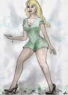 drawing giantess blonde long_hair destruction handheld nipping shoes nikko impending_doom