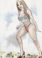 drawing giantess long_hair swimsuit high_heels camel desert nikko america terrorist