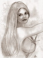 giantess wings angel long_hair topless nikko sitting_on_breast bodyguard no_background