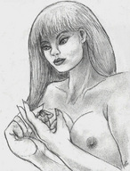 breasts drawing giantess nude monochrome handheld nikko looking_at_victim